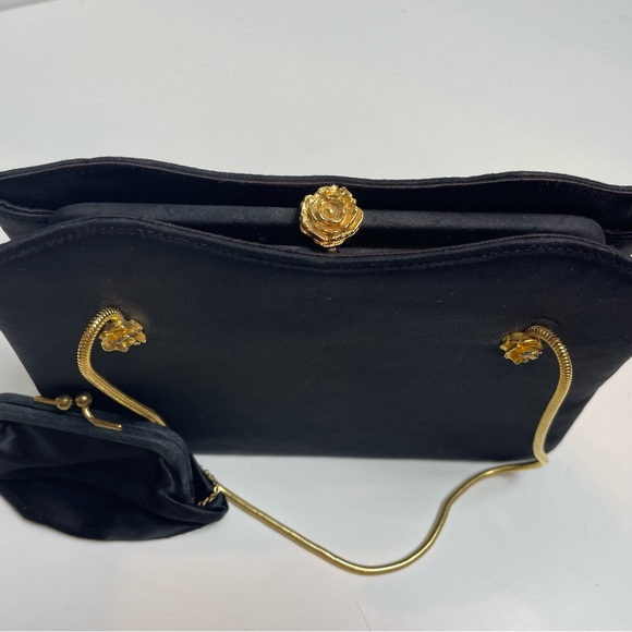 VINTAGE AFTER FIVE BY LAND M BLACK EVENING BAG PURSE Black Satin - Picture 3 of 10
